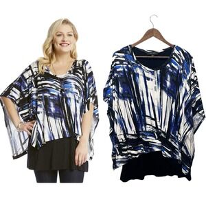 Karen Kane Womens Plus Size 2X Knit Kimono Top Tunic Short Sleeve Multi Abstract